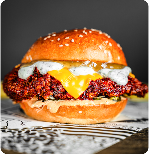 #045 -  Tandoori seasoned buttermilk fried chicken, tikka mayo, mango chutney, mint yoghurt.